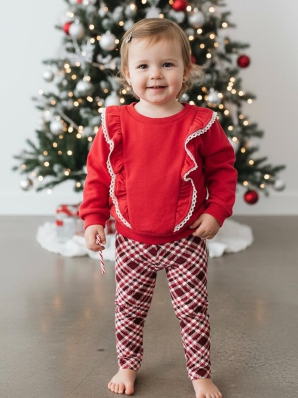 NEW Just Lizzy‎ Girls 18 Mo Pants & Top Set soft Knit Red  Christmas Plaid NWT